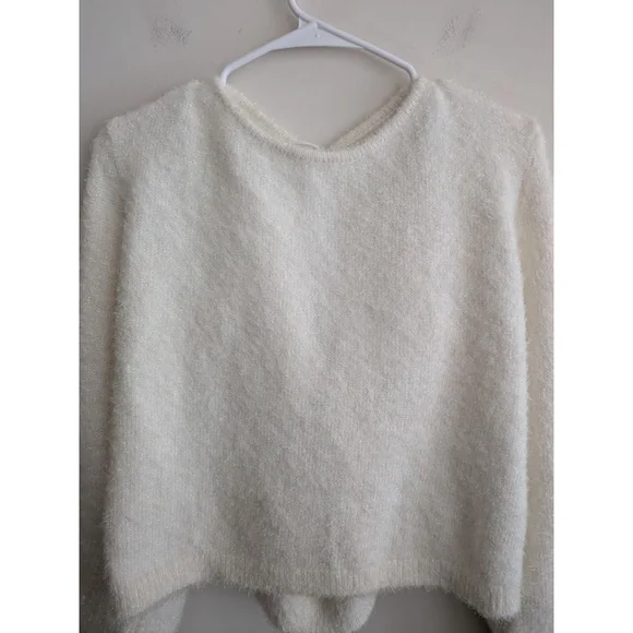 Women's Anthropologie Ivory Fuzzy Tie-Back Crew Neck Sweater M - Picture 6 of 10